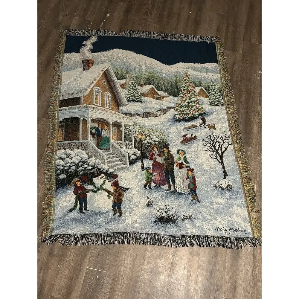 Nick Boehme Village Carolers Taphestry Blanket Throw 50x60  Made in USA